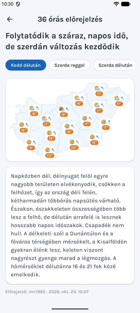 Előrejelzőink 36 órás előrejelzése az appban