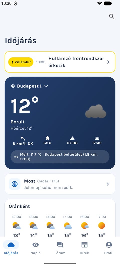 A MetNet app időjárás-oldala