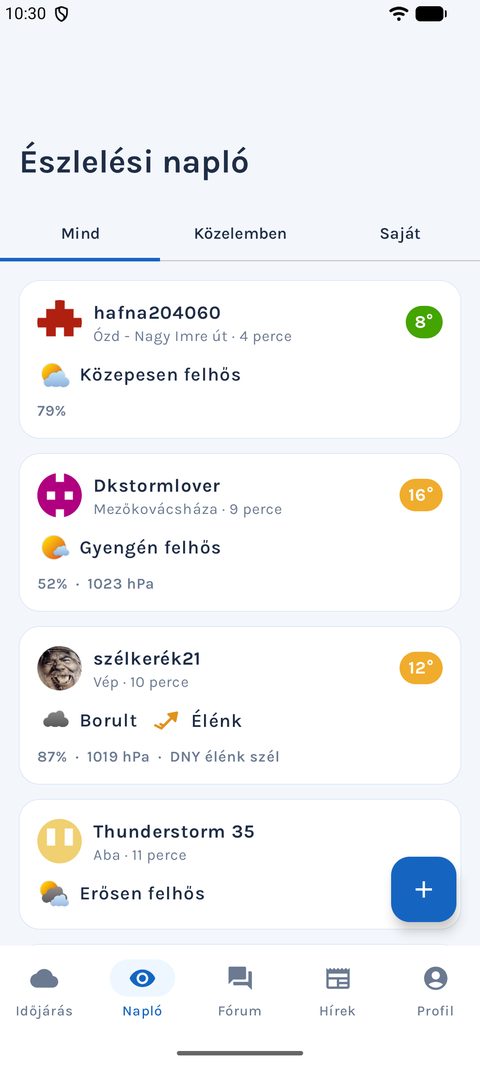 Észlelési napló az appban